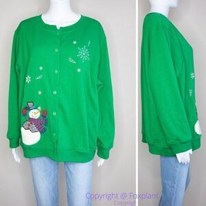 NWT‎ Extra Shenanigans green Christmas holiday fleece lined sweatshirt, size 1X
